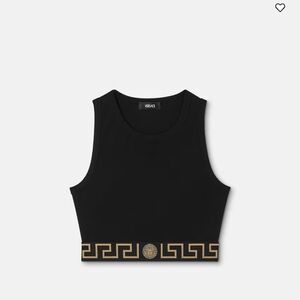 Versace Black Crop Tank with Gold Greca Band